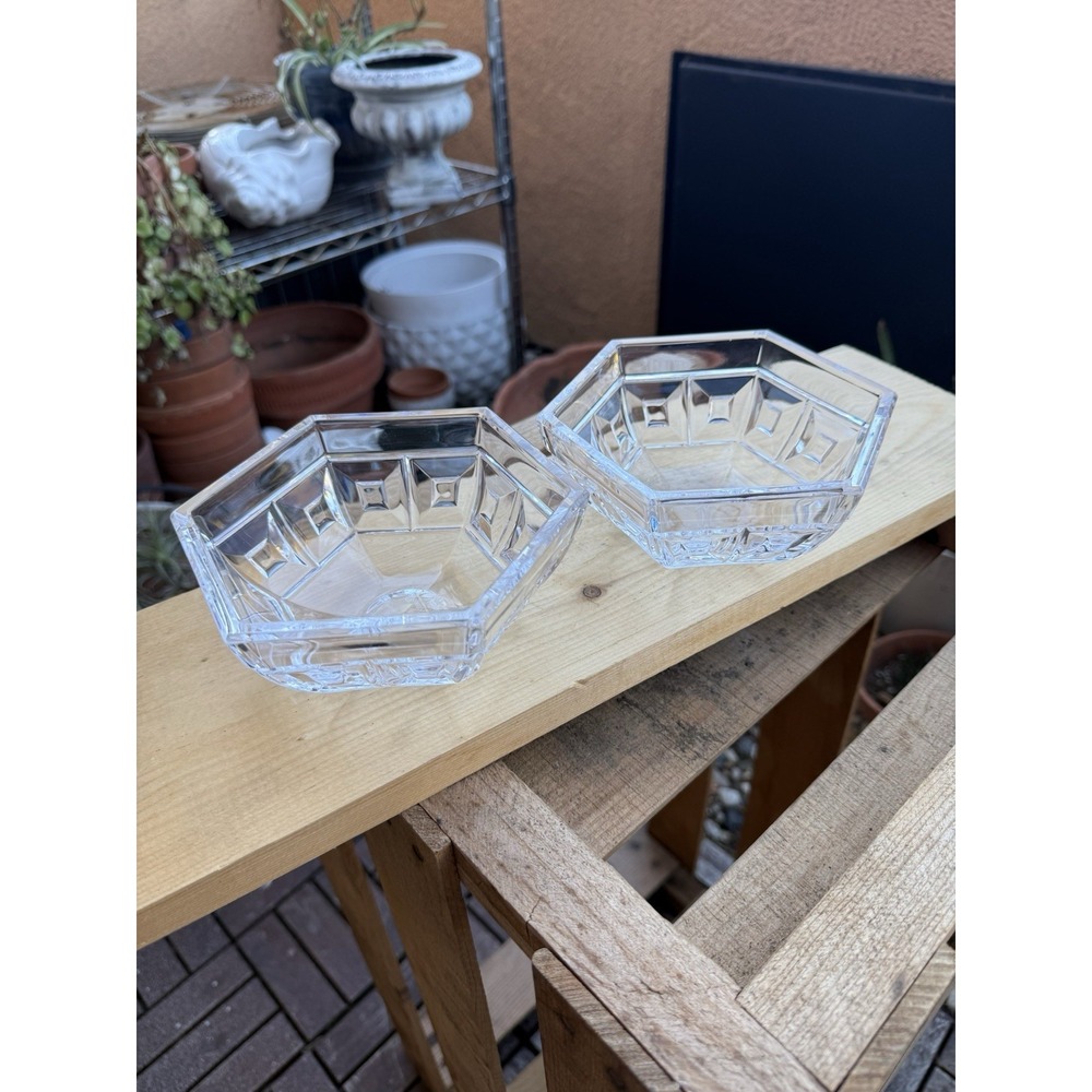 Set Of Two Rosenthal Domus Crystal Glass Hexagon 5" Bowls